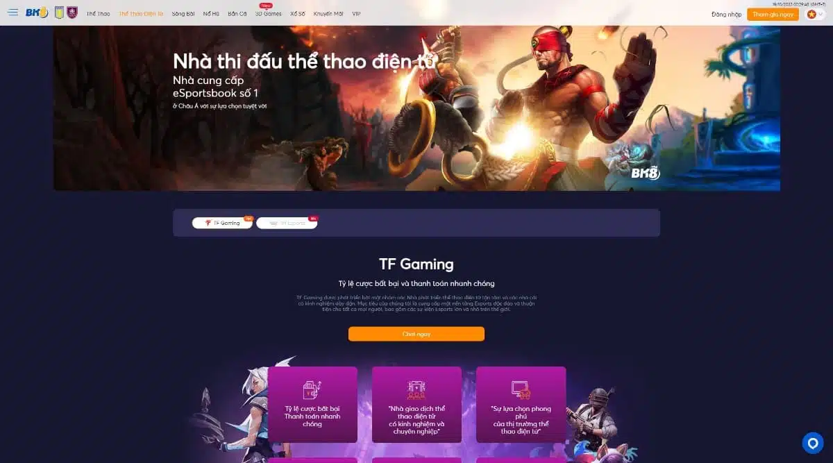Trên Menu trang chủ, nhấn mục “Thể thao điện tử”, chọn sảnh TF Gaming hoặc IM Esports