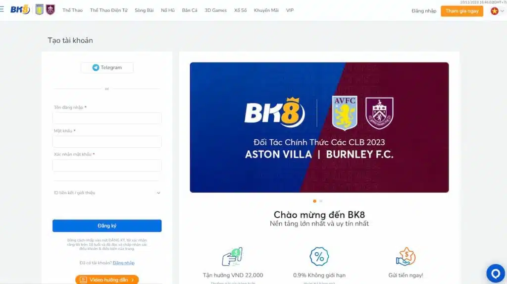 Đăng ký mở tài khoản BK8 miễn phí
