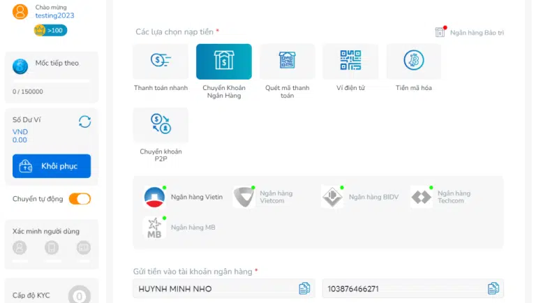 Nạp tiền vào tài khoản