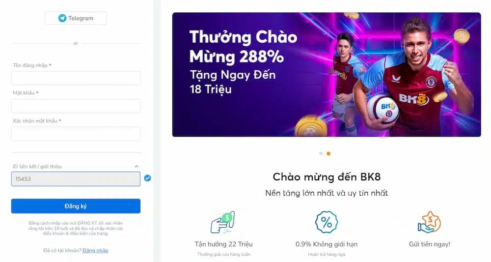 Đăng ký tài khoản tại BK8