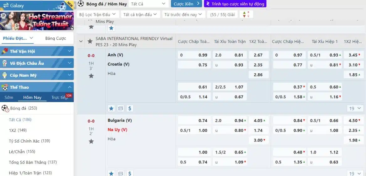 Vào Sportsbook và chọn thị trường