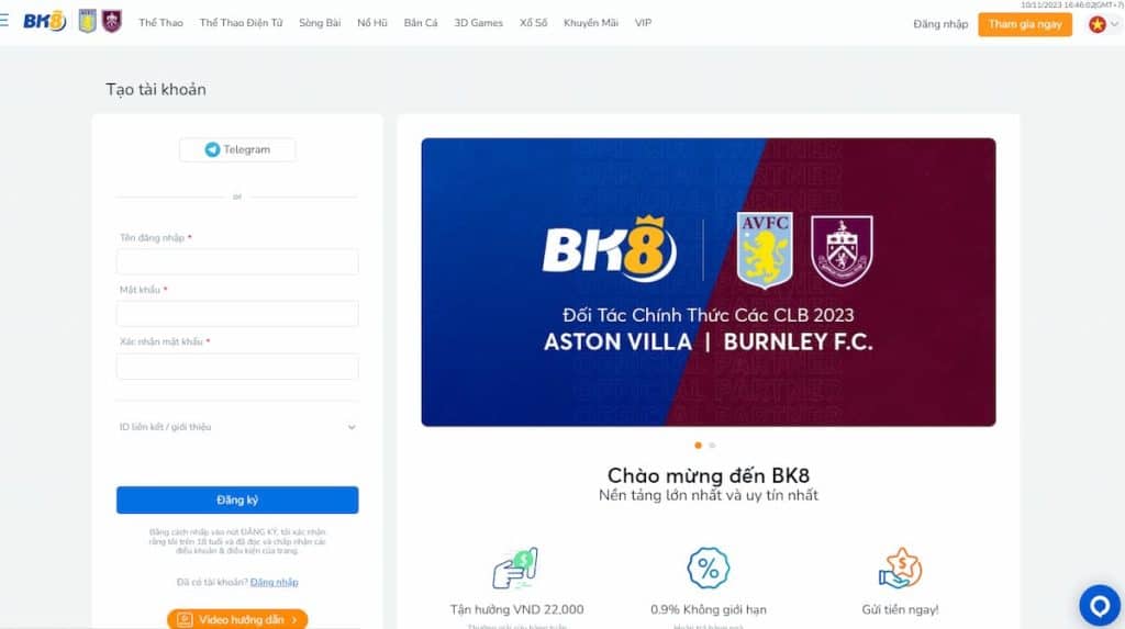 Đăng ký mở tài khoản BK8 miễn phí